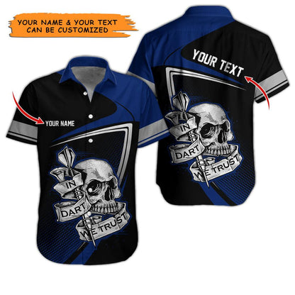 Darts Hawaiian Shirt Custom, In Darts We Trust Skull Multicolor Personalized Aloha Hawaiian Shirts For Summer - Gift For Darts Lovers, Friend, Family - Amzanimalsgift