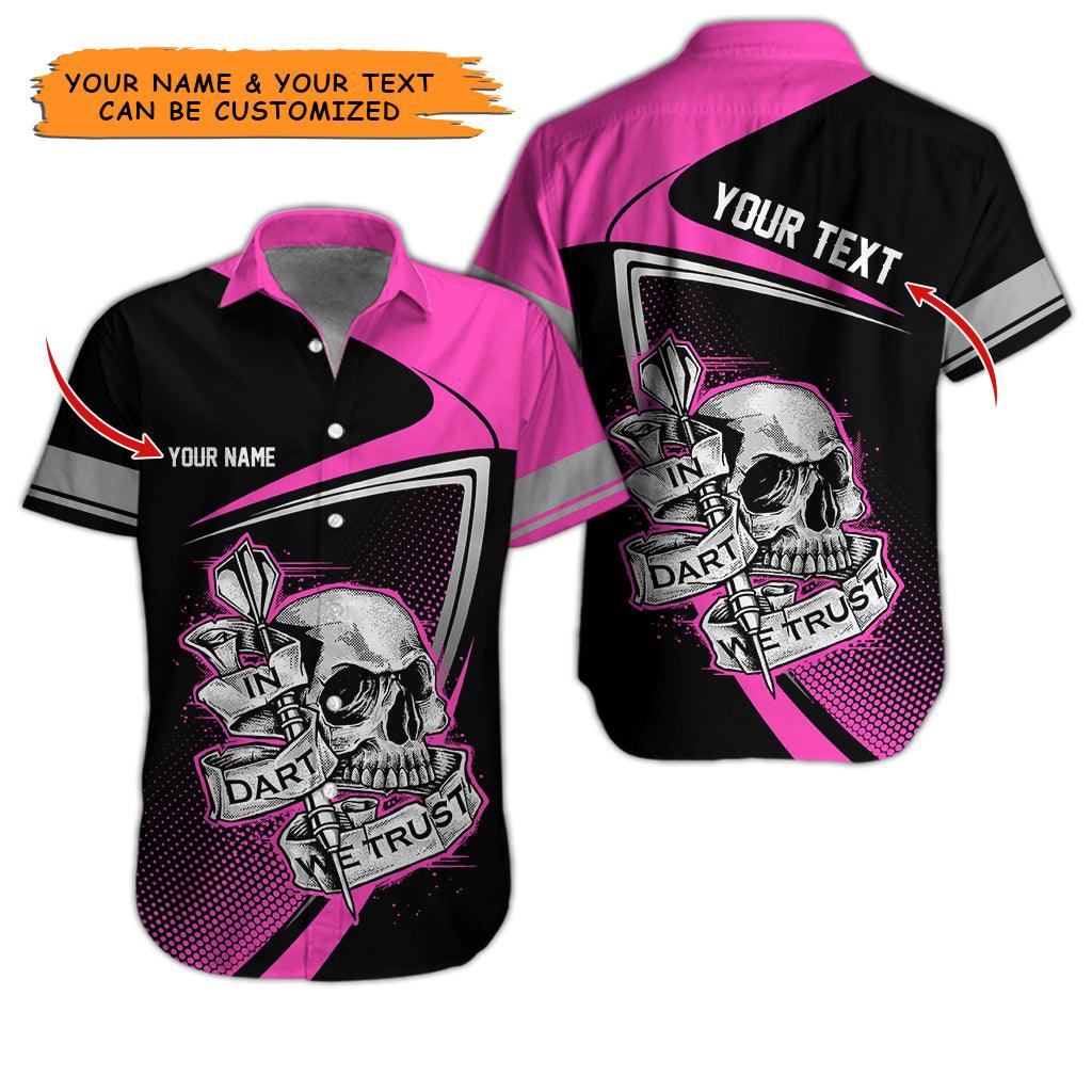 Darts Hawaiian Shirt Custom, In Darts We Trust Skull Multicolor Personalized Aloha Hawaiian Shirts For Summer - Gift For Darts Lovers, Friend, Family - Amzanimalsgift