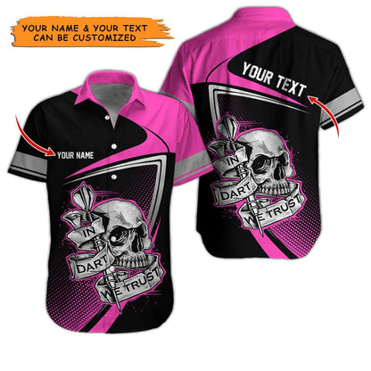 Darts Hawaiian Shirt Custom, In Darts We Trust Skull Multicolor Personalized Aloha Hawaiian Shirts For Summer - Gift For Darts Lovers, Friend, Family - Amzanimalsgift