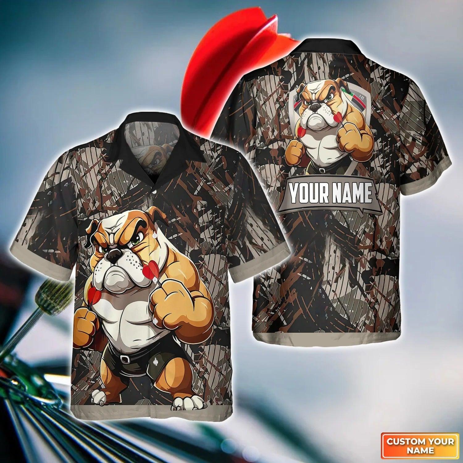 Darts Hawaiian Shirt Custom Name, Bulldog Darts Personalized Aloha Hawaiian Shirts - Gift For Friend, Family - Amzanimalsgift