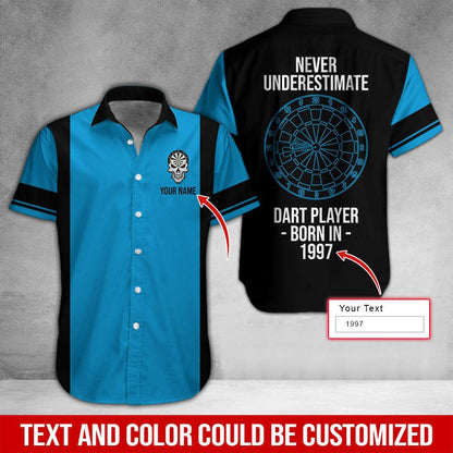 Darts Hawaiian Shirt Custom Name, Never Underestimate Dart Player Born In Uniforms Personalized Aloha Hawaiian Shirts - Gift For Darts Lovers, Friend, Family - Amzanimalsgift