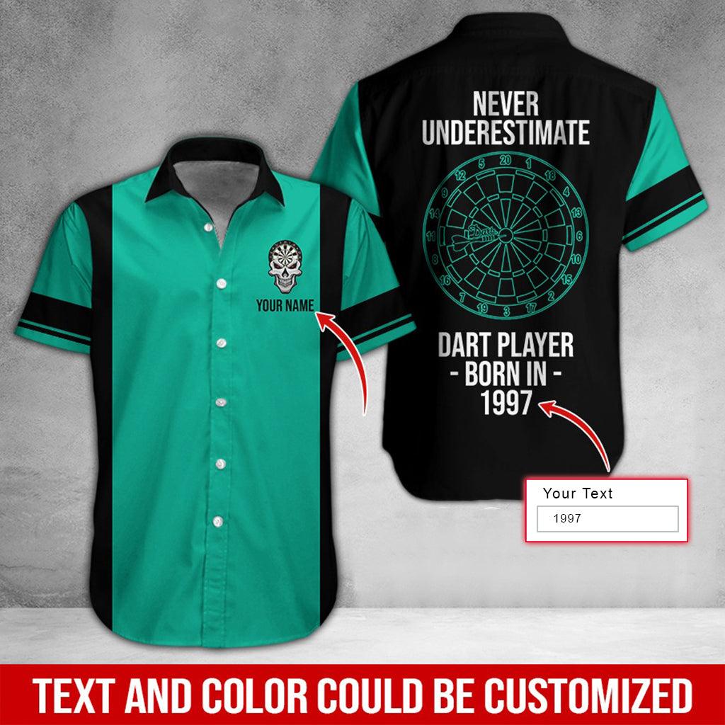 Darts Hawaiian Shirt Custom Name, Never Underestimate Dart Player Born In Uniforms Personalized Aloha Hawaiian Shirts - Gift For Darts Lovers, Friend, Family - Amzanimalsgift