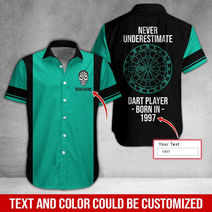 Darts Hawaiian Shirt Custom Name, Never Underestimate Dart Player Born In Uniforms Personalized Aloha Hawaiian Shirts - Gift For Darts Lovers, Friend, Family - Amzanimalsgift