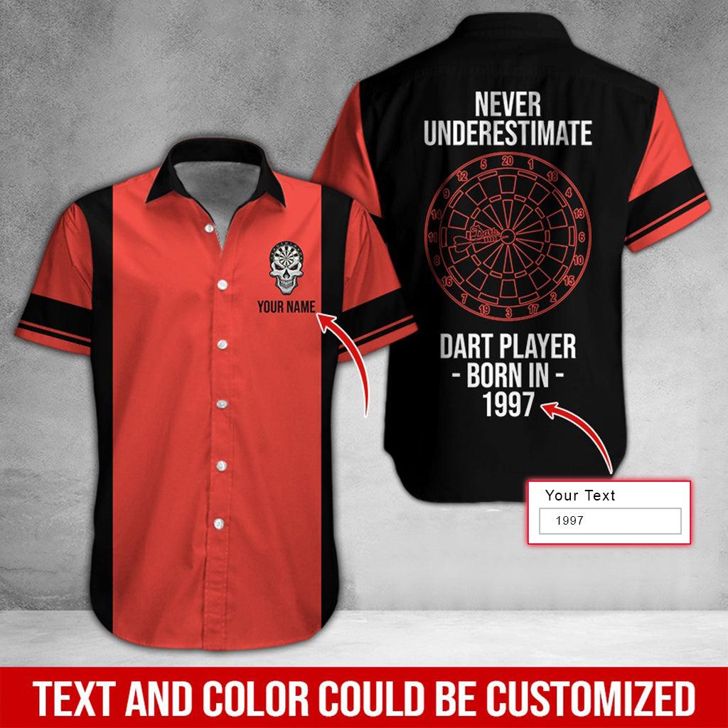 Darts Hawaiian Shirt Custom Name, Never Underestimate Dart Player Born In Uniforms Personalized Aloha Hawaiian Shirts - Gift For Darts Lovers, Friend, Family - Amzanimalsgift