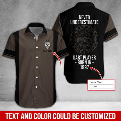 Darts Hawaiian Shirt Custom Name, Never Underestimate Dart Player Born In Uniforms Personalized Aloha Hawaiian Shirts - Gift For Darts Lovers, Friend, Family - Amzanimalsgift