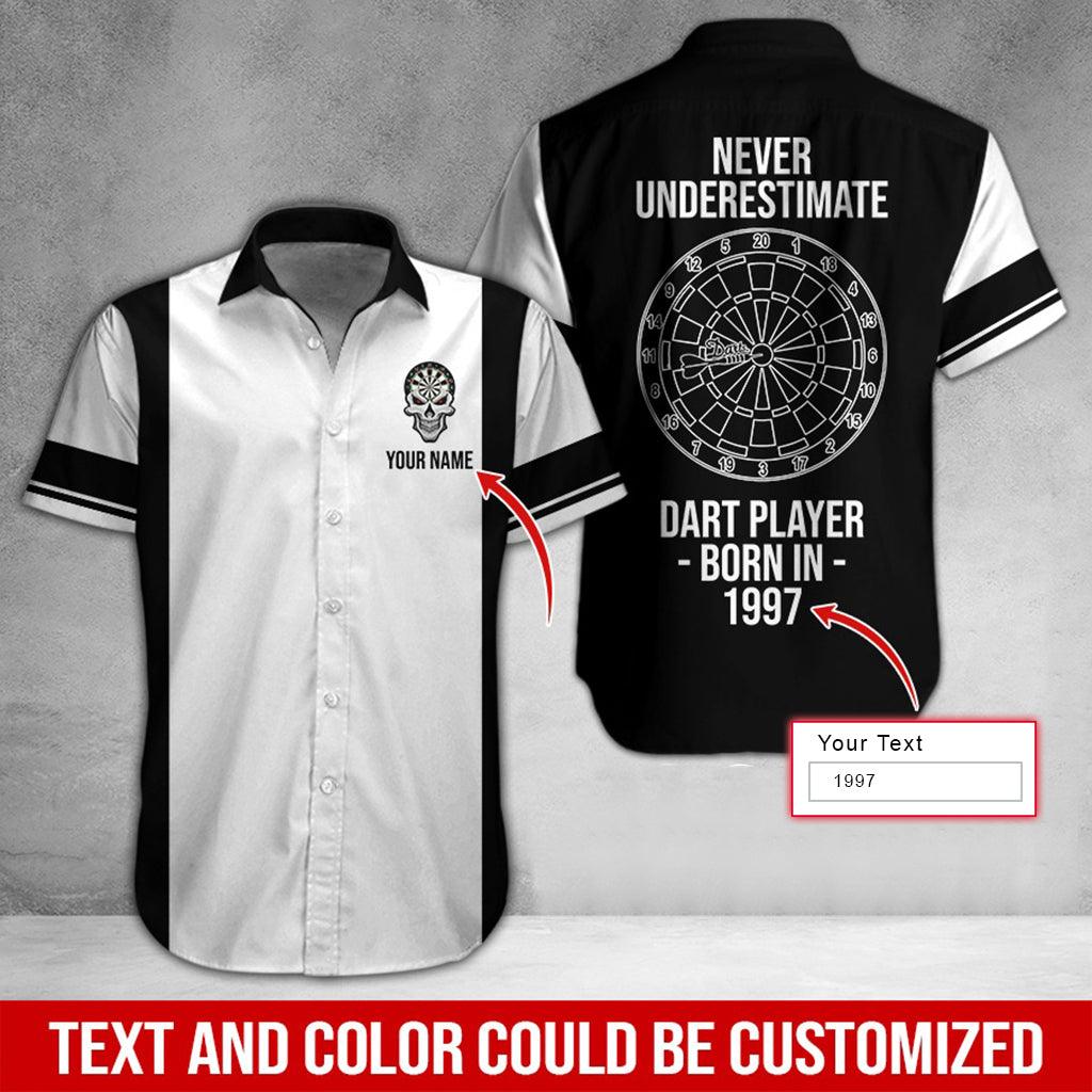 Darts Hawaiian Shirt Custom Name, Never Underestimate Dart Player Born In Uniforms Personalized Aloha Hawaiian Shirts - Gift For Darts Lovers, Friend, Family - Amzanimalsgift
