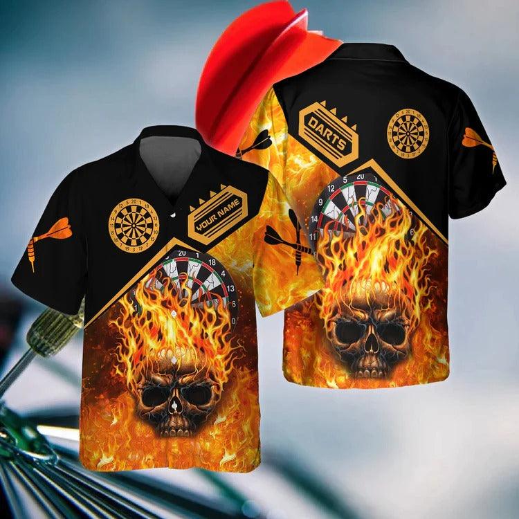 Darts Hawaiian Shirt Custom, Skull Shut Up And Throw, Personalized Name Hawaiian Shirt For Men - Perfect Gift For Darts Lovers, Darts Players - Amzanimalsgift
