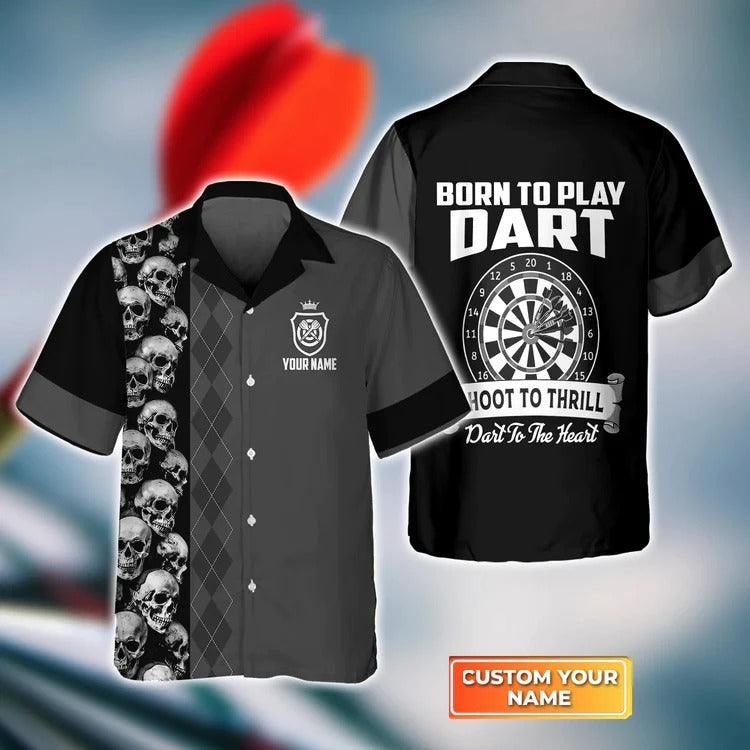 Darts Hawaiian Shirt Custom, Skull Shut Up And Throw, Personalized Name Hawaiian Shirt For Men - Perfect Gift For Darts Lovers, Darts Players - Amzanimalsgift