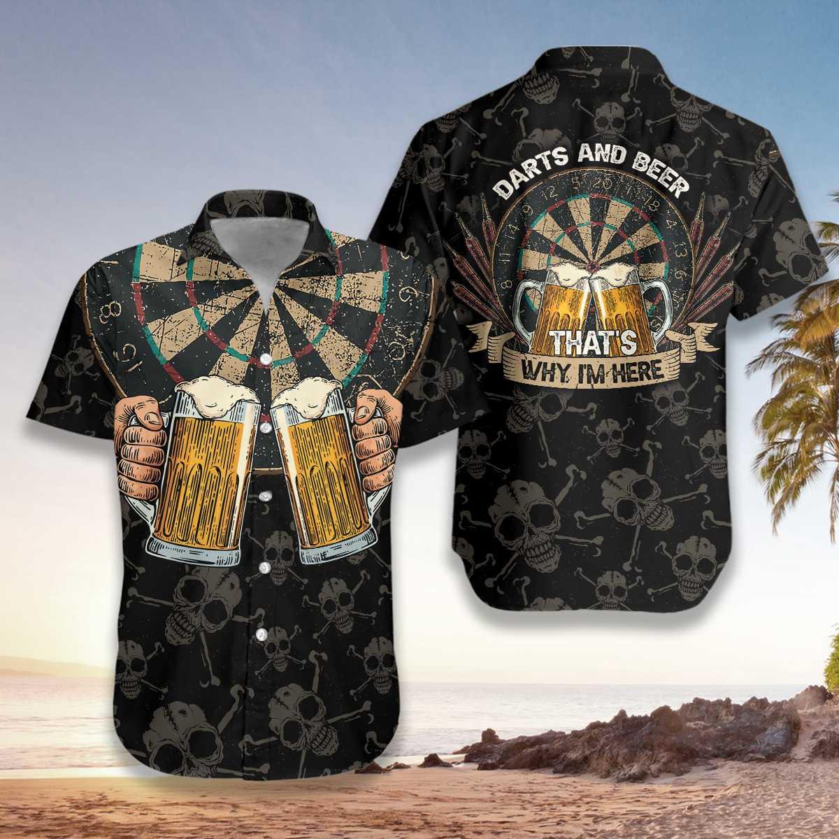 Darts Hawaiian Shirt, Darts And Beer That's Why I'm Here Aloha Hawaiian Shirt For Summer, Colorful Aloha Shirt For Men Women, Friend, Team, Darts Lovers - Amzanimalsgift