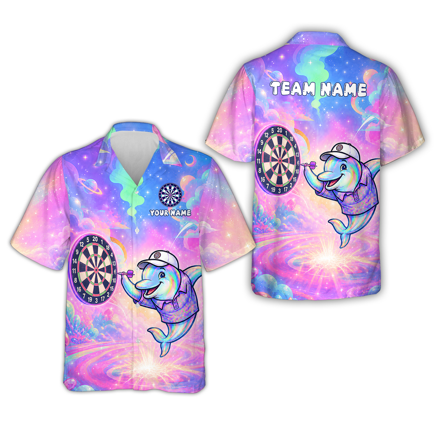 Custom Dart Jersey Team Shirt For Players, Dolphin in Galaxy, Personalize Name and Team Name