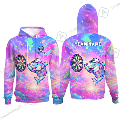 Custom Dart Jersey Team Shirt For Players, Dolphin in Galaxy, Personalize Name and Team Name