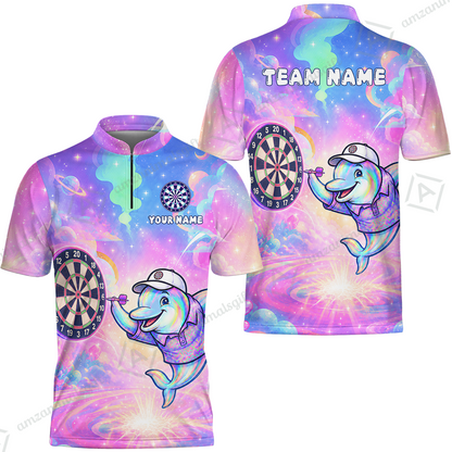 Custom Dart Jersey Team Shirt For Players, Dolphin in Galaxy, Personalize Name and Team Name