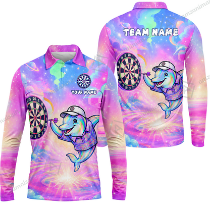 Custom Dart Jersey Team Shirt For Players, Dolphin in Galaxy, Personalize Name and Team Name