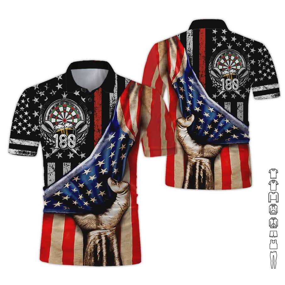 Darts Men Polo Shirt, American Flag Darts Polo Shirt For Men - Perfect Gift For Darts Lovers, Darts Players, Darts Team - Amzanimalsgift