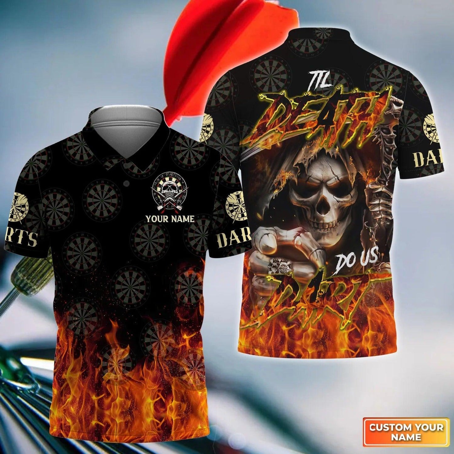Darts Men Polo Shirt Custom Name - Til Death Do Us Dart Dartboard Personalized Polo Shirt For Men - Gift For Darts Player, Friend, Family - Amzanimalsgift