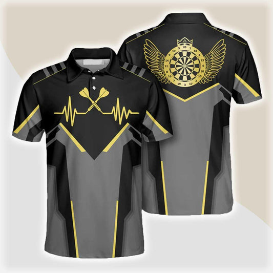 Darts Polo Shirt, Crossed Darts with Heartbeat Pulse Line, Darts Polo Shirt For Men - Perfect Gift For Darts Lovers, Darts Players - Amzanimalsgift