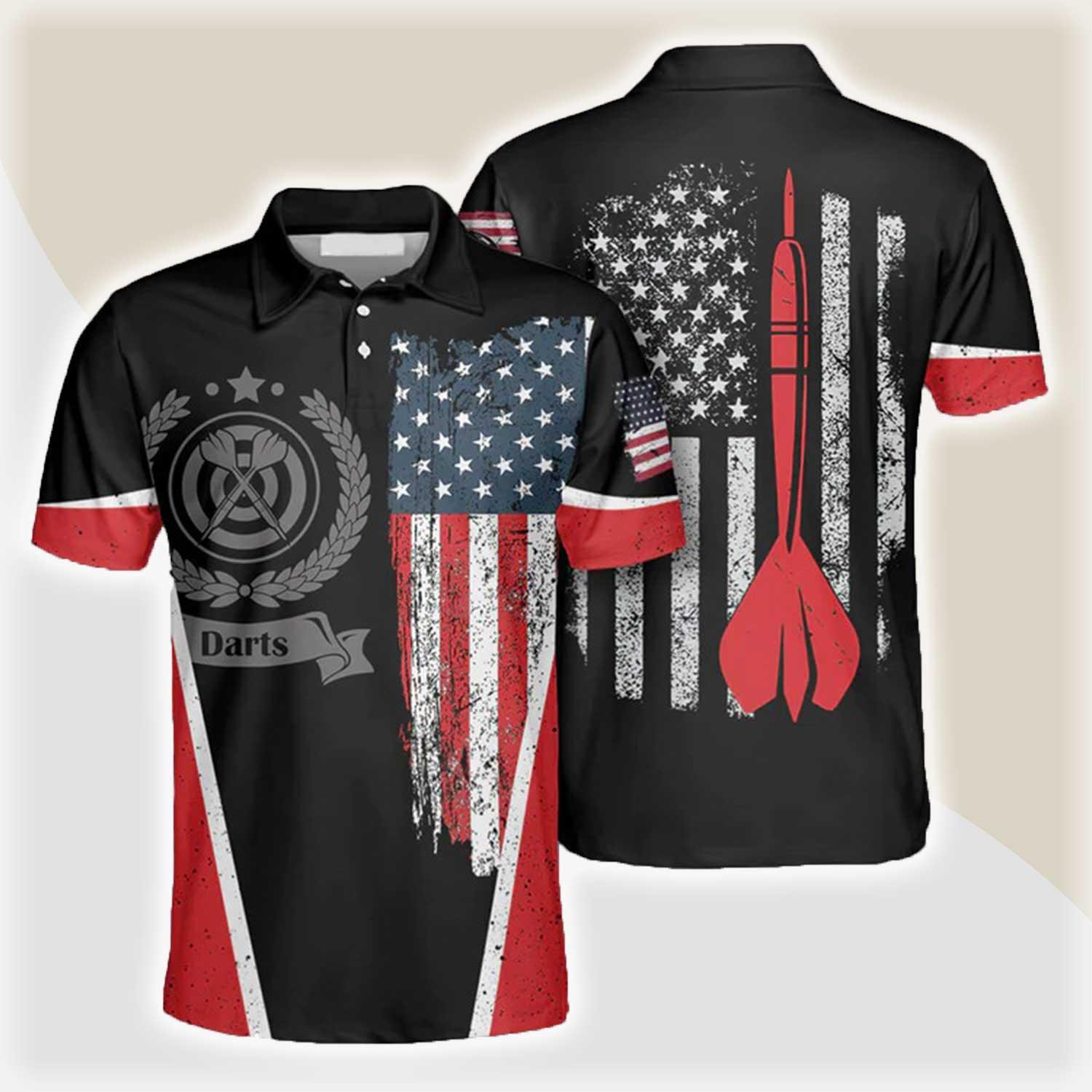 Darts Polo Shirt, Dartboard and American Flag Team Polo Shirt, Darts Polo Shirt For Men - Perfect Gift For Darts Lovers, Darts Players - Amzanimalsgift