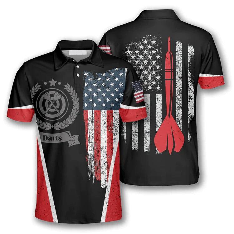 Darts Polo Shirt, Dartboard and American Flag Team Polo Shirt, Darts Polo Shirt For Men - Perfect Gift For Darts Lovers, Darts Players - Amzanimalsgift