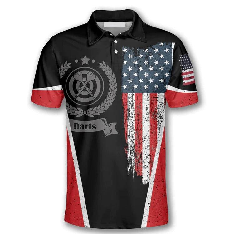 Darts Polo Shirt, Dartboard and American Flag Team Polo Shirt, Darts Polo Shirt For Men - Perfect Gift For Darts Lovers, Darts Players - Amzanimalsgift