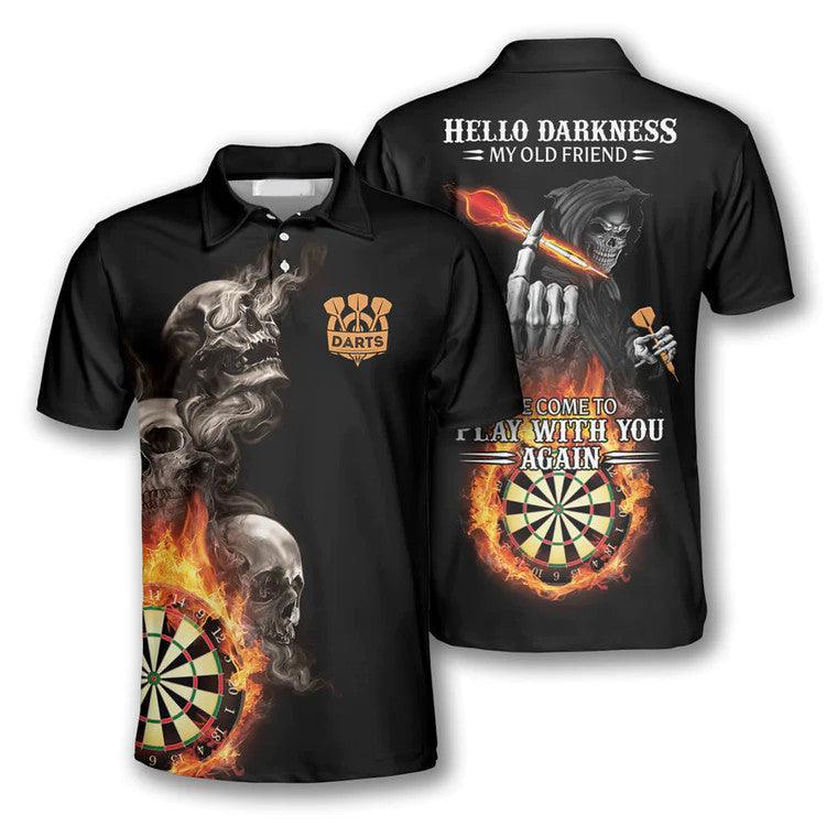 Darts Polo Shirt, Darts Hello Darkness My Old Friends Polo Shirt For Men - Perfect Gift For Darts Lovers, Darts Players - Amzanimalsgift