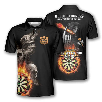 Darts Polo Shirt, Darts Hello Darkness My Old Friends Polo Shirt For Men - Perfect Gift For Darts Lovers, Darts Players - Amzanimalsgift