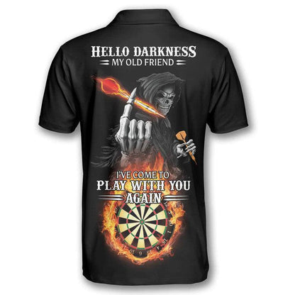Darts Polo Shirt, Darts Hello Darkness My Old Friends Polo Shirt For Men - Perfect Gift For Darts Lovers, Darts Players - Amzanimalsgift