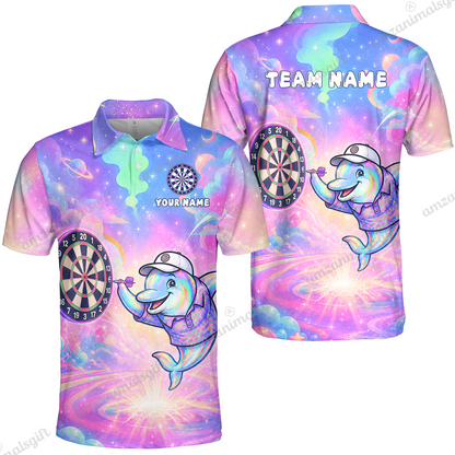 Custom Dart Jersey Team Shirt For Players, Dolphin in Galaxy, Personalize Name and Team Name