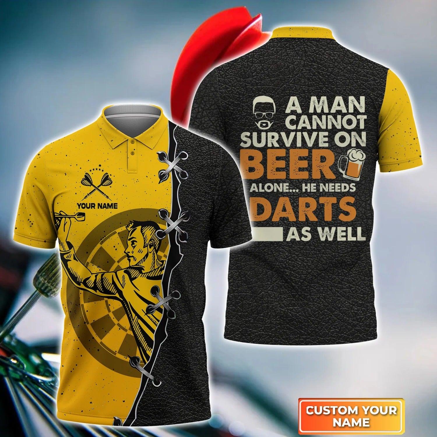 Darts Polo Shirts Personalised, Beer And Dart Men Polo Shirt, He Needs Darts As Well Custom Name Men Polo Shirt - Perfect Gift For Men, Darts Player - Amzanimalsgift