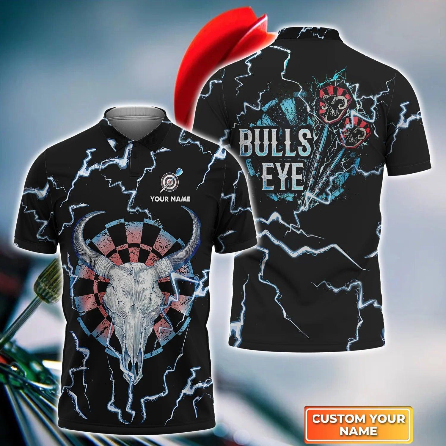 Darts Polo Shirts Personalised, Darts Bullseye Thunder Skull Custom Name Men Polo Shirt - Perfect Gift For Men, Darts Player, Darts Lover - Amzanimalsgift