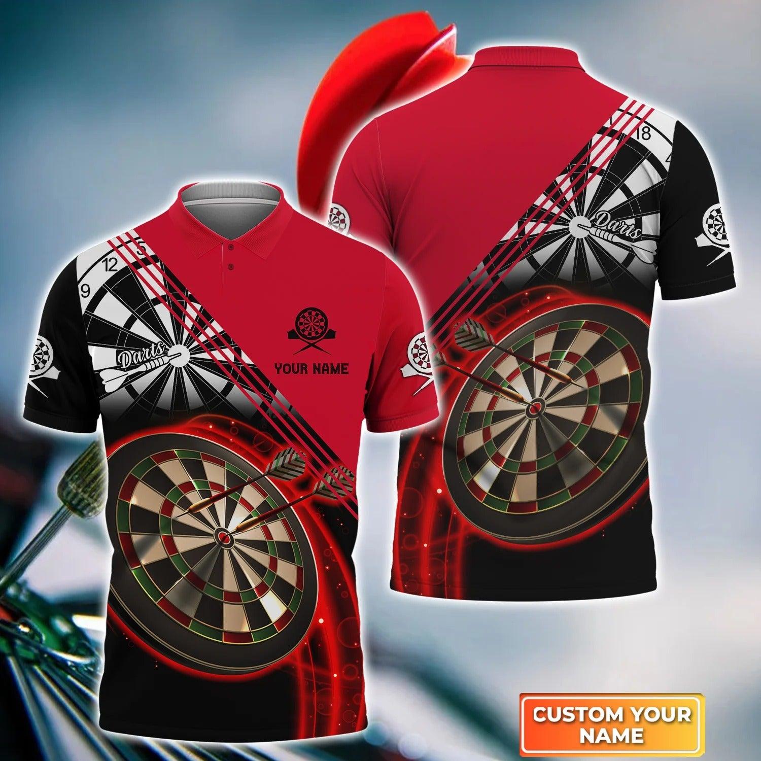 Darts Polo Shirts Personalised, Darts Red And Black Light Custom Name Men Polo Shirts - Perfect Gift For Men, Darts Player, Dart Lovers - Amzanimalsgift