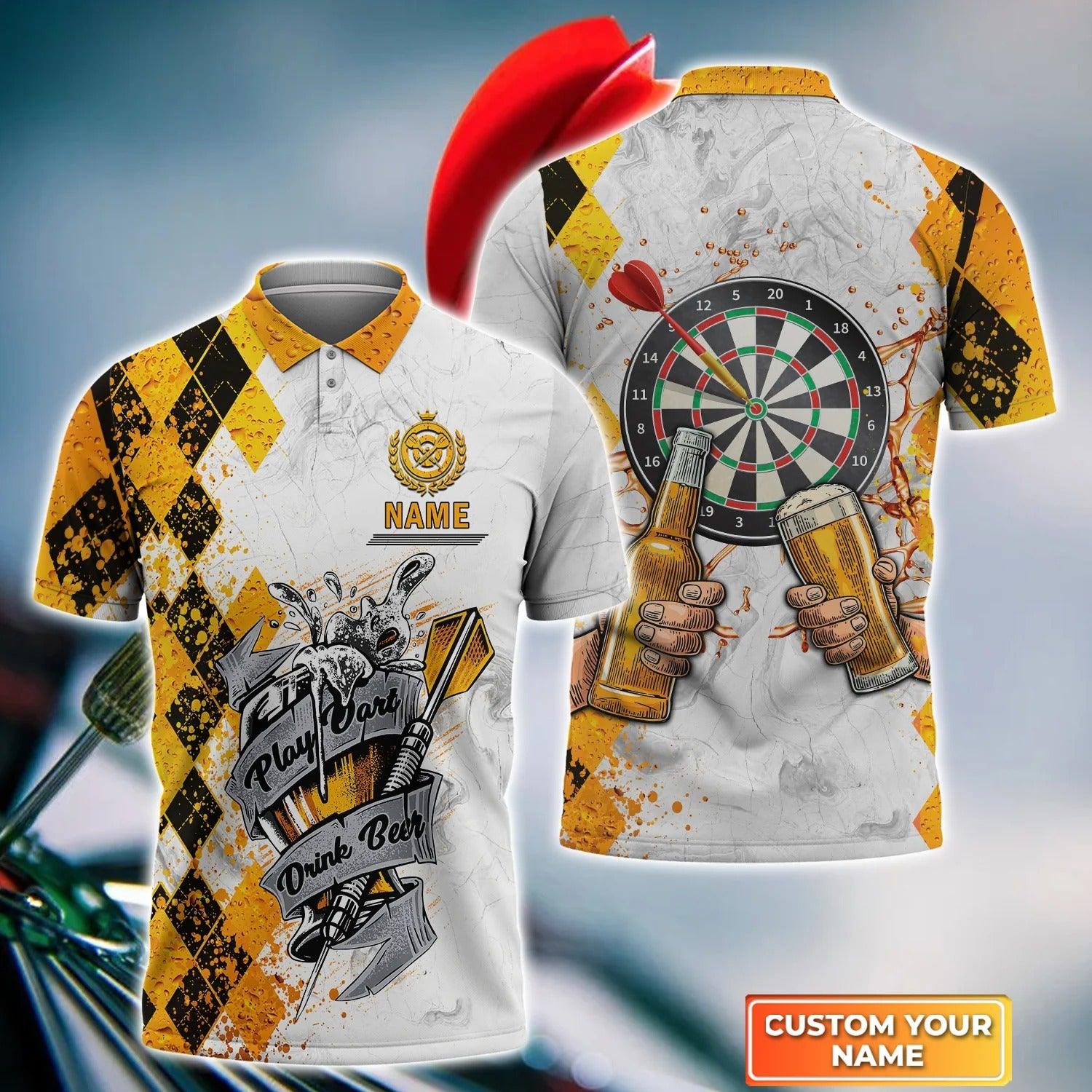 Darts Polo Shirts Personalised, Play Dart Drink Beer Argyle Pattern Custom Name Men Polo Shirt - Perfect Gift For Men, Darts Player, Darts Lover - Amzanimalsgift