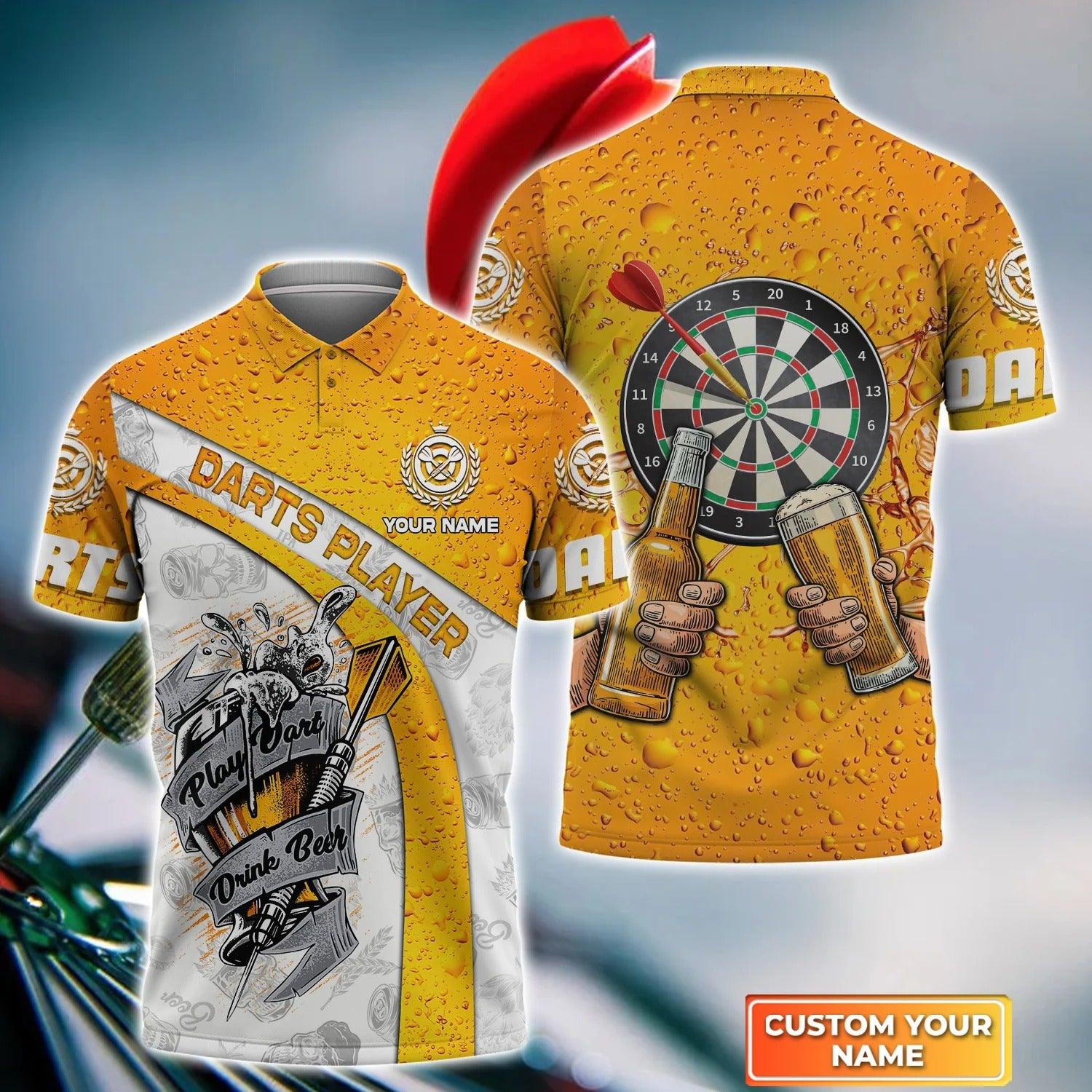 Darts Polo Shirts Personalised, Play Darts Drink Beer, Beer Background Custom Name Men Polo Shirt - Perfect Gift For Men, Darts Player, Darts Lover - Amzanimalsgift