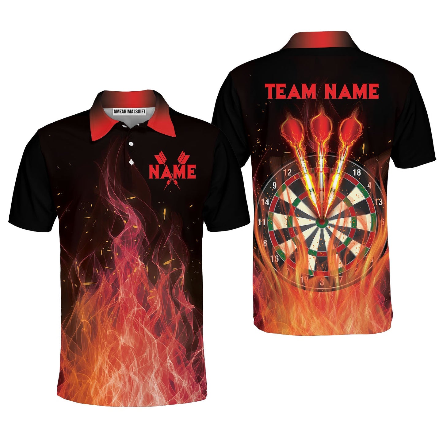 Darts Men's Long Sleeve Polo Shirt Custom Name And Team Name, Darts Flame Player Uniform, Personalized Shirt For Darts Lovers, Darts Players