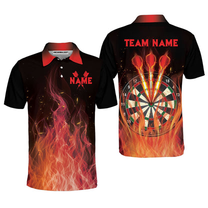 Darts Men's Long Sleeve Polo Shirt Custom Name And Team Name, Darts Flame Player Uniform, Personalized Shirt For Darts Lovers, Darts Players