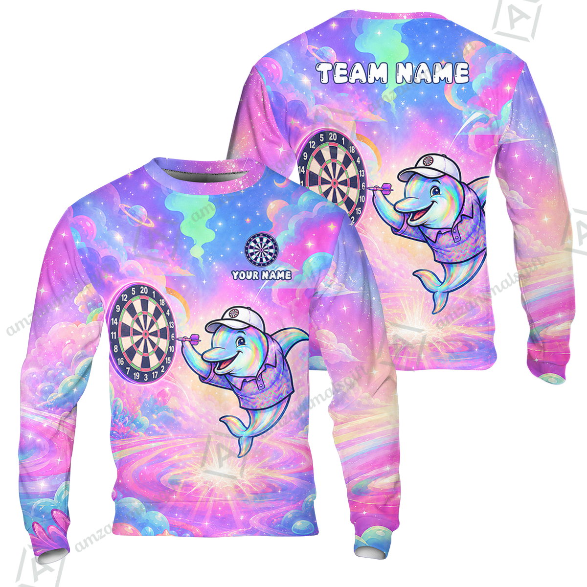 Custom Dart Jersey Team Shirt For Players, Dolphin in Galaxy, Personalize Name and Team Name