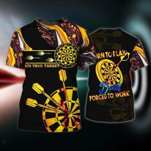 Darts T Shirt, Born To Play Darts Forced To Work T Shirt For Men - Perfect Gift For Darts Lovers, Darts Players - Amzanimalsgift