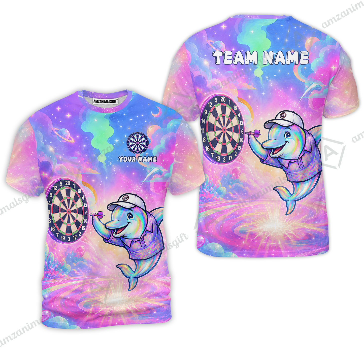 Custom Dart Jersey Team Shirt For Players, Dolphin in Galaxy, Personalize Name and Team Name