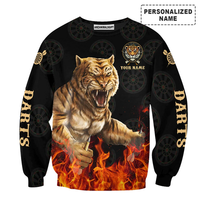 Darts Tiger Black And Fire T-Shirt Customized Name, Perfect Outfit For Darts Players Uniforms, Darts Lovers, Team