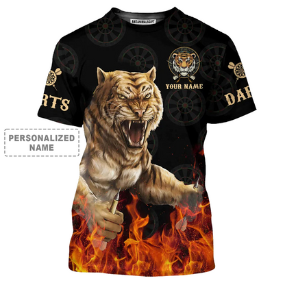 Darts Tiger Black And Fire T-Shirt Customized Name, Perfect Outfit For Darts Players Uniforms, Darts Lovers, Team