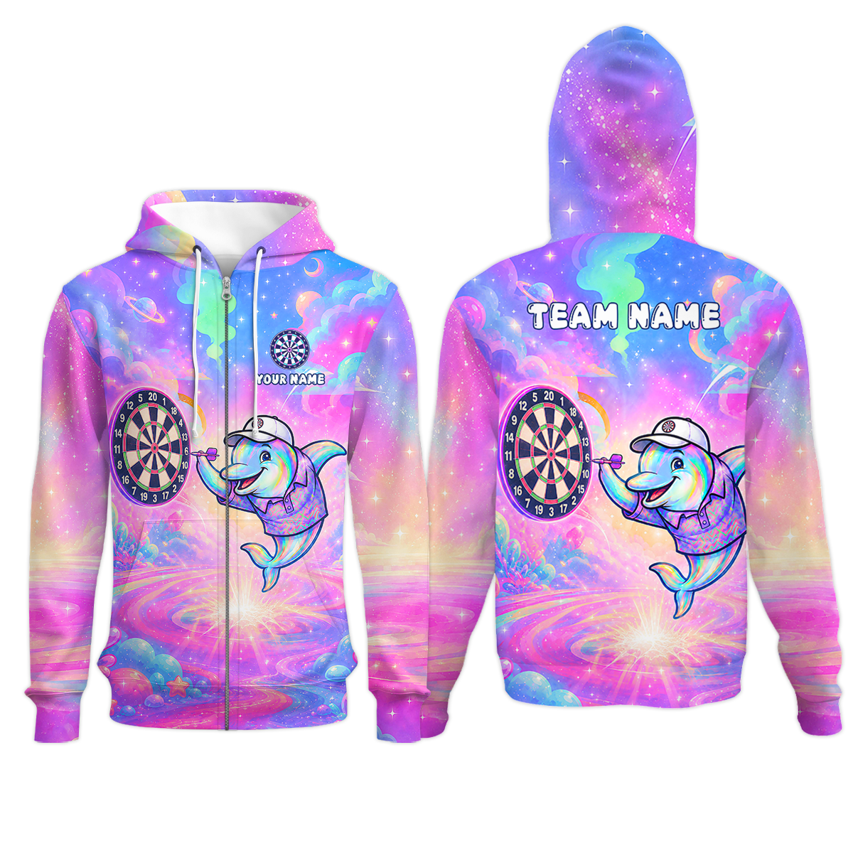 Custom Dart Jersey Team Shirt For Players, Dolphin in Galaxy, Personalize Name and Team Name