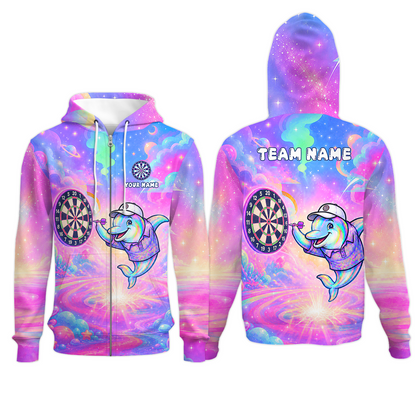 Custom Dart Jersey Team Shirt For Players, Dolphin in Galaxy, Personalize Name and Team Name