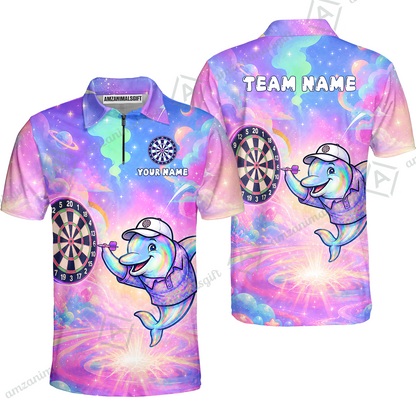 Custom Dart Jersey Team Shirt For Players, Dolphin in Galaxy, Personalize Name and Team Name