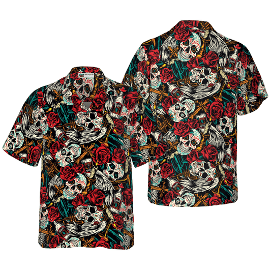 Day Of The Dead Skull Hawaiian Shirt, Best Skull Red Rose Colorful Summer Aloha Shirt For Men Women, Perfect Gift For Friend, Family, Husband, Wife - Amzanimalsgift