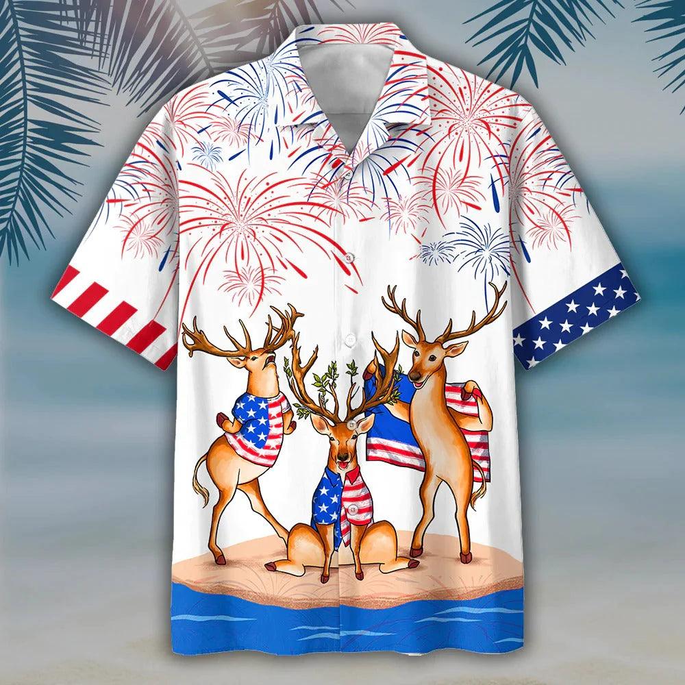 Deer Aloha Hawaiian Shirts For Summer, Independence Day Is Coming, Happy 4th Of July American Deer Hawaiian Shirt For Men Women, Gift For Deer Lovers - Amzanimalsgift