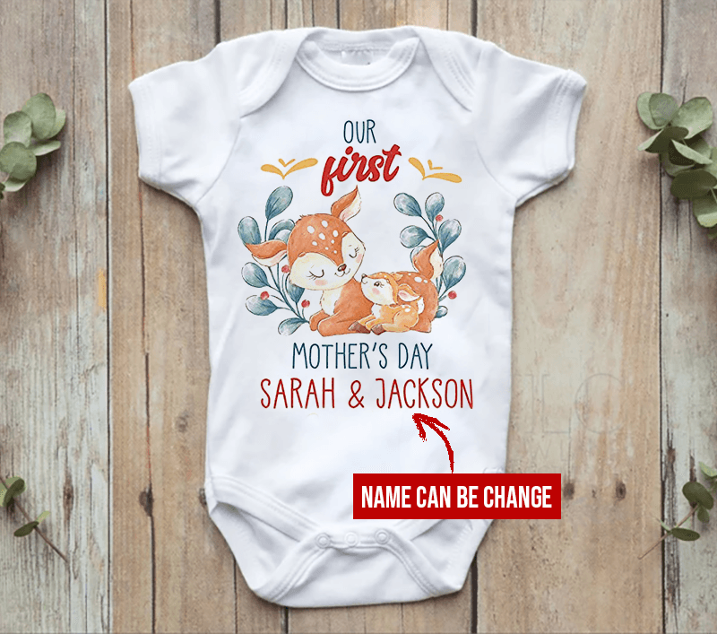 Deer Baby Onesies, Personalized Mother's Day Matching Tee Gift for Mom and Baby Newborn Onesies - Perfect Gift For Baby, Baby Gift Onesie - Amzanimalsgift