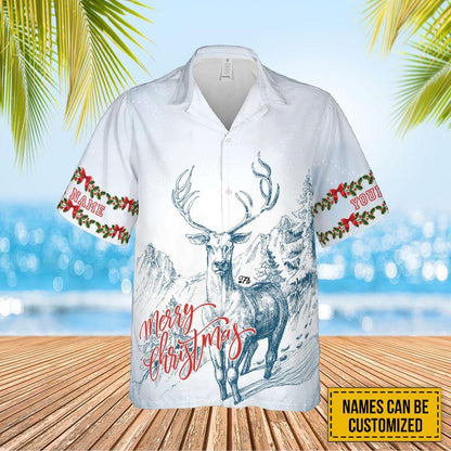 Deer Custom Name Aloha Hawaiian Shirts For Summer, Merry Christmas Sketch Art Personalized Hawaiian Set For Men Women, Gift For Deer Lovers, Friend - Amzanimalsgift