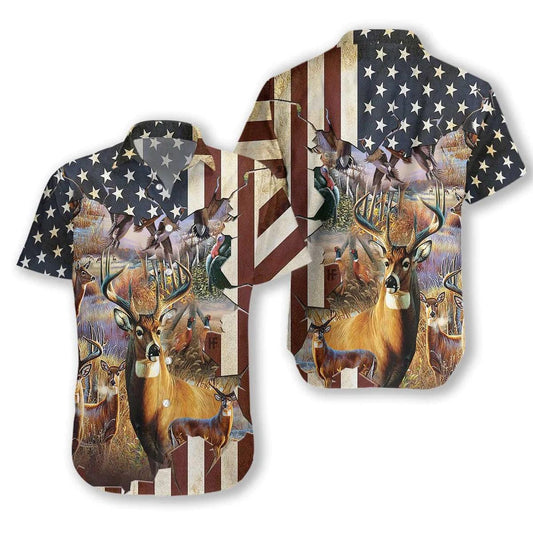 Deer Hawaiian Shirt, American Hunter Hawaiian Shirt, Hunter Summer Aloha Shirt - Perfect Gift For Men, Women, Husband, Wife, Friend, Family - Amzanimalsgift