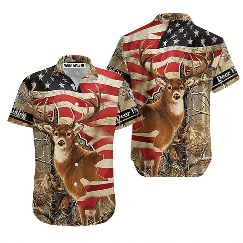 Deer Hunting American Flag Aloha Hawaiian Shirts For Men Women, 4th Of July Gift For Summer, Friend, Family, Independence Day - Amzanimalsgift