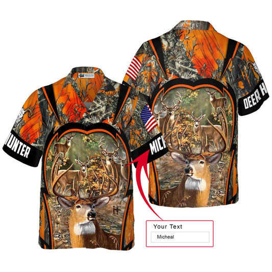 Deer Hunting Custom Name Hawaiian Shirt, Personalized American Flag Aloha Shirts For Men Women, Perfect Gift For Husband, Wife, Boyfriend, Friend - Amzanimalsgift