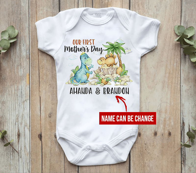 Dinosaur Baby Onesies, Personalized Mother's Day Matching Tee Gift for Mom and Baby Newborn Onesies - Perfect Gift For Baby, Baby Gift Onesie - Amzanimalsgift